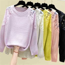 Women's Sweaters 2021 Korean New Spring Round Neck Thin Cut Loose Top Women Sweater Lace Long Sleeve Knitted Bottom Coat Fashion ZY5705 J220915