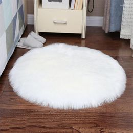 Carpets OFLBA Plush Round Faux Sheepskin Rug White Area Rugs For Living Room Bedroom Carpet Home Floor Mat Bedside Blanket
