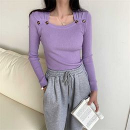 Women's Sweaters JMprs Women Sweater Dress Up Soft Fall Jumper Knitted Fashion Square Collar Basic Tops Long Sleeves Elastic Korean Ladies Sweater J220915