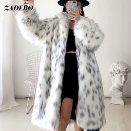 Women's Fur Faux Fashion Coat Women Winter Casual Spliced Leopard Print Jacket Female Thick Warm Mid-long Plush Outerwear 221128
