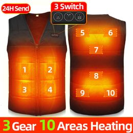 Mens Vests 10 Areas Heated Women USB Jacket V Neck Winter Electric Self Heating Men Husband Washable Thermal Clothes 221129
