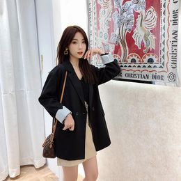 Women's Trench Coats Autumn Winter College Style Female Student Loose Black Suit Jacket Casual Lady Professional Wear