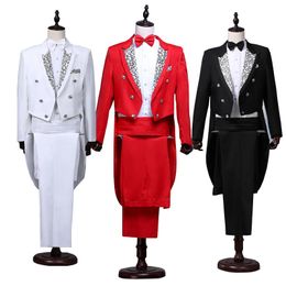 Men's Suits Blazers Mens Tailcoat White Black Red Jacquard Lapel Tail Coat Stage Singer Costume Wedding Groom Prom Tuxedo Dress JacketPants 221128