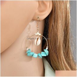 Dangle Chandelier Fashion European American Natural Shell Starfish Earrings High Quality Asymmetrical Round Circle Dangle For Wome Dhtaw