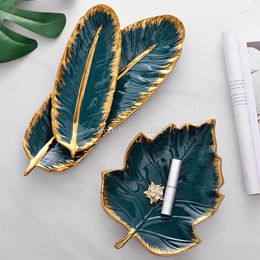 Plates Feather Golden Dinner Phnom Penh Ceramics Snack Dessert Storage Tray European Creative Green Ceramic Plate