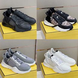 Designer Men Women Flow Sneakers Platform Shoes Nylon Runner Trainers Top Suede Leather Black White Sports Zipper Rubber Runner Outdoor Shoe NO259