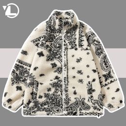 Men's Jackets Winter Cashew Flowers Men Lambswool Warm Oversized Varsity Outwear Coats High Street Vintage Lamb Fuzzy Casual Jacket 221129