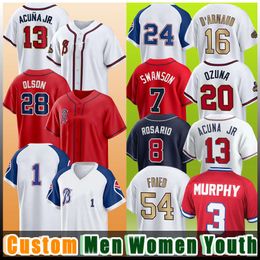 13 Ronald Acuna Jr. 28 Matt Olson Baseball Jerseys 7 Dansby Swanson 27 Austin Riley Max Fried Ozzie Albies Dale Murphy Marcell Ozuna Kyle Wright Eddie Rosario Harris II