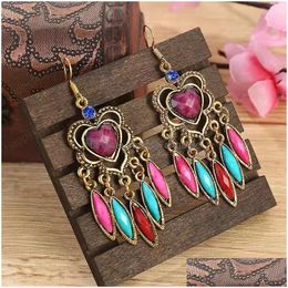 Dangle Chandelier Trendy Women Peach Heartshaped Acrylic Waterdrop Dangle Earrings Female Boho Ethnic Retro Rose Red Beads Tassel Dhhad