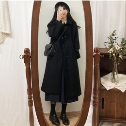 Women's Wool Blends Womens Coat Winter Korean Fashion Long ed Thickened Woollen for Women Black Harajuku 221128