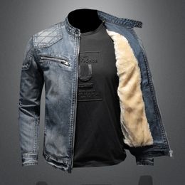 Warm Denim Jacket Zipper Slim Biker Jeans Jacket Outwear Male Clothing Mens Auutmn Winter Coat Thickened Tops Classic Outerwear