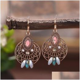 Dangle Chandelier Vintage Round Hollow Gold Metal Earrings For Women India Jhumka Crystal Retro Dangle Thailand Jewellery Drop Delive Dhnpr