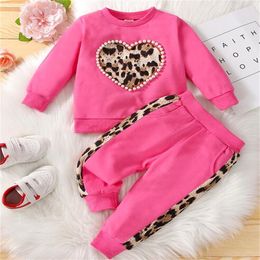 Fashion Kids Baby Girls Clothes Set Autumn Winter Children Leopard Tracksuits Long Sleeve Hoodies Sweatshirts Pants Infant Toddler Outfits