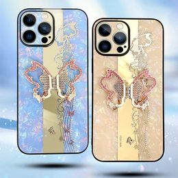 Cell Phone Cases Suitable for 14 pro max bracket 13 protective sleeve butterfly shell pattern diamond