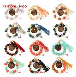 DHL Ladies Jewelry Beaded Bracelet Keychain Leopard Beads Wood Hand Bracelets Leather Flow Wood Chip Lettering GC11292577