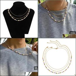 Chokers Chokers Fashion Personality Colored Rice Beads Connected Imitation Pearl Necklace Bohemian Men Metal Ball Bead Chain Dhgarden Dhq25