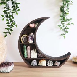 Novelty Items Moon Shelf Room Decor Crystal Shelf Reversible Wooden Essential Wall Mounted Floating Shelves Burnt Colour Storage Holder Rack 221129