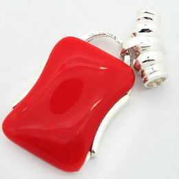 Fashion Women 925 SILVER RED CORAL RICH LUCKY PENDANT Necklace 42x22MM