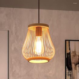 Pendant Lamps 6 Types Bamboo Weaving Chandelier Lamp Hanging LED Ceiling Light Fixtures Rattan Woven Home Bedroom Decors
