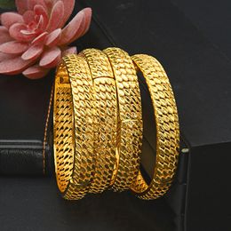 1 Piece Leaf Pattern Women Bangle Bracelet 18K Yellow Gold Filled Bridal Wedding Fashion Jewelry Gift Dia 60mm 7mm wide