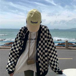 Women's Sweaters Chessboard Vest Women Sweater Korean Single Breasted Knitted Clothing Loose Oversized Jumper Plaid Casual Fashion Sweater J220915