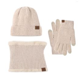 Ball Caps Hat Scarf Gloves Set Fleece Warm Knit Neck Warmer Wool Thermal Cap Outdoor Sport Ski Bike Mittens Men Women