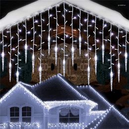 Strings 5-36M LED Curtain Icicle Christmas Light Fairy String Lights Garland Waterfall Outdoor Garden Decoration For Street Eaves Patio