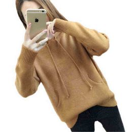 Women's Sweaters 2019 Bags Solid Hooded Women Sweater Long Sleeves Korean Fashion Sueter Mujer Knitted New Preppy Style Sweaters PZ2043 J220915