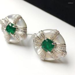 Orecchini per borchie guscio d'acqua di mare bianco con zircone verde per donne gioielli fine 925Silver carino stile semplice