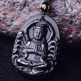 Pendant Necklaces Natural Jade Black Obsidian Thousand-handed Guanyin Bodhisattva Jewellery Fine Necklace Pendan