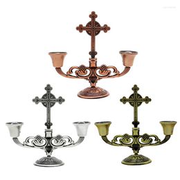 Candle Holders Catholic Christianity Religious Candlestick Retro Alloy Cross Angel Peace 2 Head Holder Decoration Craft Jewellery Home