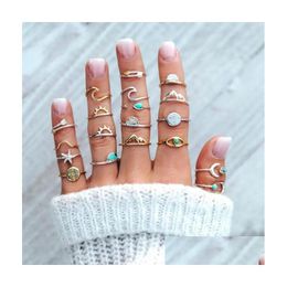 Cluster Rings 19 Pcs/Set Charm Gold Sier Colour Finger Ring Set Vintage Boho Knuckle Party Rings Punk Jewellery Gift For Women Girl Dro Dhinw