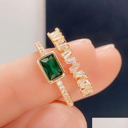 With Side Stones Fashion Simple 2Rows Green Cubic Zirconia Gold Filled Party Promise Finger Rings For Women Wedding Bridal E Dhgarden Dhwzu