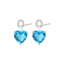 Stud Earrings OMYFUN Factory Wholesale Female Heart Copper Blue/Tourmaline Colour Crystal Jewellery Simple Brazil Brincos Arete E63