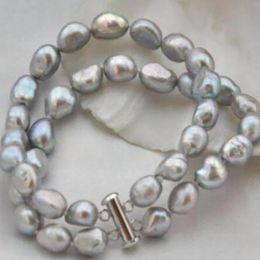 new 2strands 10-11mm baroque gray freshwater pearl bracelet 7.5''