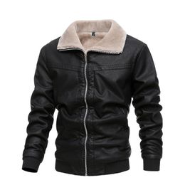 Men's Leather Faux MJNONG Fleece Fur Jacket Men Winter Fashion Laple Zipper Straight Hem Formal Casual Coats Bomber 221128