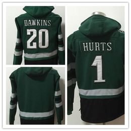 Team 11 Brown Football Pullover Hoodie Hurts 1 Dawkins 20 Hoody Fans Tops Size S-XXXL Green Color
