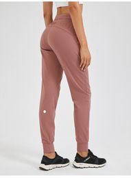 LL Yoga Wear Pantaloni da jogging da donna pronti a tirare i pantaloni elasticizzati con cinturino da allenamento a vita alta