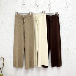 Women's Pants High Waisted Knit Trousers Korean Fashion Stretch Casual Loose Drawstring Straight Wide Leg For Women Pantalones C7977