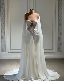Mermaid Wedding Gown For Bride 2023 Fish Bones Bridal Dress With Cape Engagement Dresses Elegant Dubai vestidos de gala
