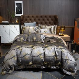 Bedding sets Luxury Gray Gold Yarndyed Jacquard Egyptian Cotton Set Satin Brocade Duvet Cover Bed Linen Fitted Sheet Pillowcases 4Pcs 221129