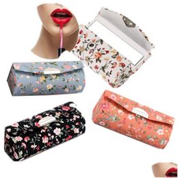 Storage Boxes Bins Vintage Folding Lipstick Storage Boxes Handmade Cotton Linen Organiser With Mirror Flower Pattern Makeup Box Fo Dh6Q3