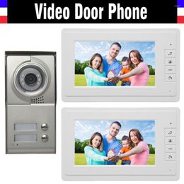 Video Door Phones 2 Units Apartment Phone System 7" Monitor Intercom Aluminium Alloy Camera For 2-households Doorbell