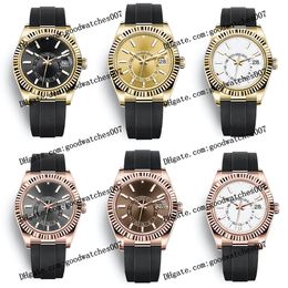 6 Model Highquality watch 2813 sports automatic machine 326235 wristwatch 42mm black dial 18k rose gold rubber strap white black chocolate gold men's watches