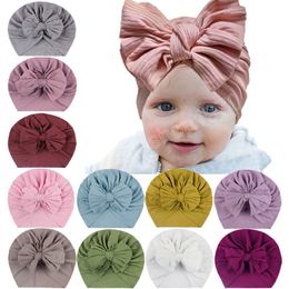 Solid Color Striped Bowknot Toddler Hat Comfortable Soft Nylon Caps Fashion Baby Bows Headwear Clothing Decoration