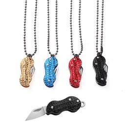 Stainless Steel Folding Knife Pendant Necklaces Creative Peanut Shape Key Knife Necklace Mini Portable Outdoor Tools P1129