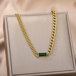 Chains Stainless Steel Romantic Green Zircon Pendant Chain Necklace For Women Trend Party Gift Fashion Jewelry Wholesale