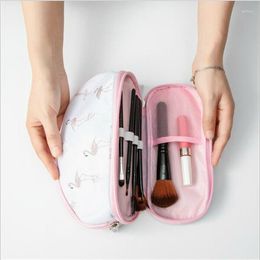 Storage Bags 2022 Portable Flamingo Cosmetic Bag Double Layer Travel Makeup Pouch Circular Woman Make Up Brush Organiser