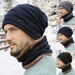 Berets Cold Weather Flap Hat For Men Warm Winter Men's Knitted Hats Fleece Scarf Windproof Coif Knit Hood Leather Mad