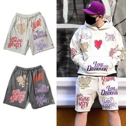 Men's Shorts American High Street Women Summer EU Love Retro Full Printed Foam Beach Plus Velvet Red Casual T221129